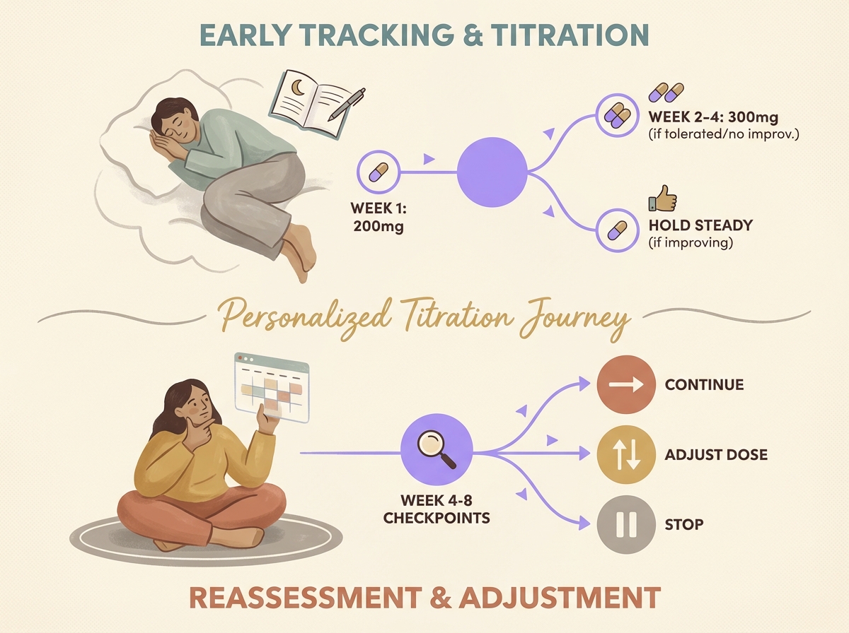 Three-step magnesium glycinate sleep protocol: baseline at week 1, optional titration weeks 2-4, reassessment at weeks 4 and 8