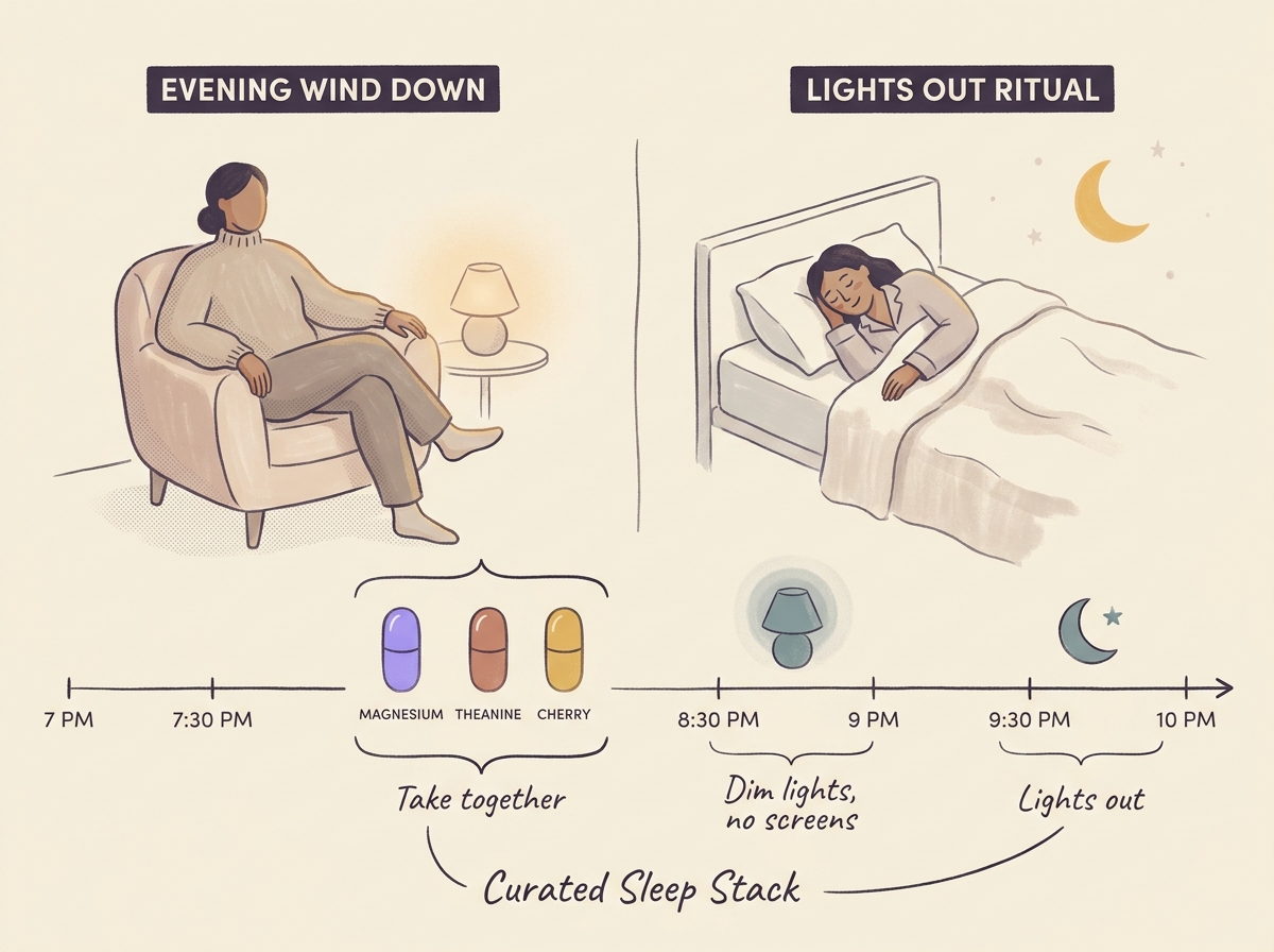 Evening supplement timing: take all three 30-60 minutes before bed
