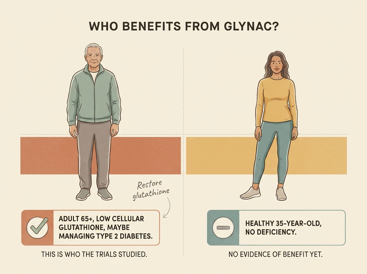 GlyNAC was tested in older adults with low glutathione, not healthy younger adults